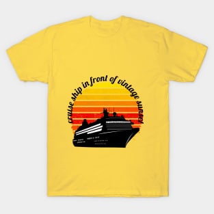 Cruise Ship In Front Of Vintage Sunset T-Shirt
